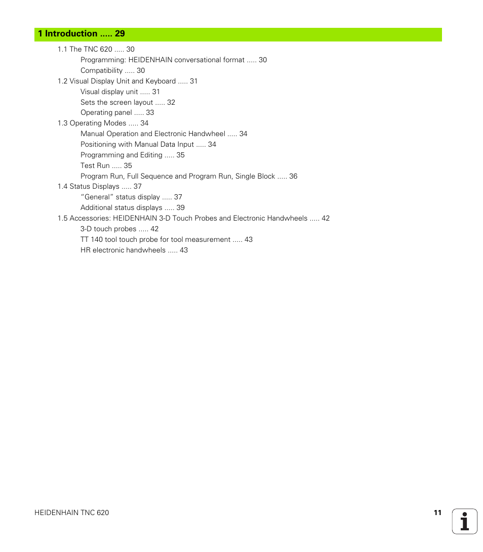 1 introduction, Introduction | HEIDENHAIN TNC 620 (340 56x-01) User Manual | Page 11 / 539