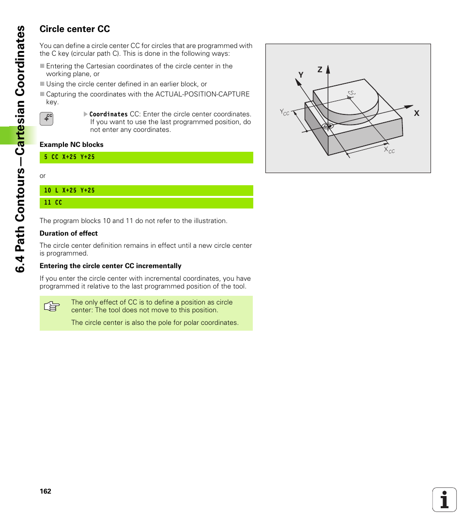 Circle center cc, 4 p a th cont ours—car te sian coor dinat e s | HEIDENHAIN TNC 620 (340 56x-01) User Manual | Page 162 / 539