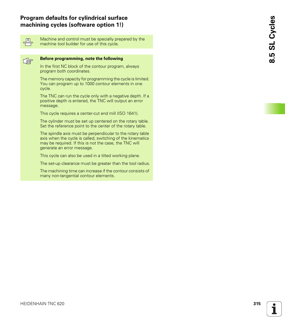 5 sl cy cles | HEIDENHAIN TNC 620 (340 56x-01) User Manual | Page 315 / 539