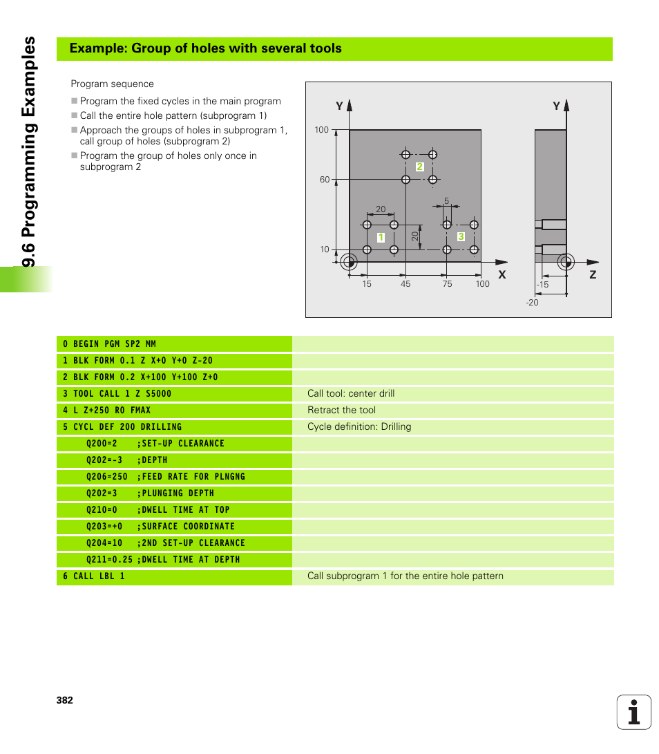 6 pr ogr amming examples, Example: group of holes with several tools | HEIDENHAIN TNC 620 (340 56x-01) User Manual | Page 382 / 539