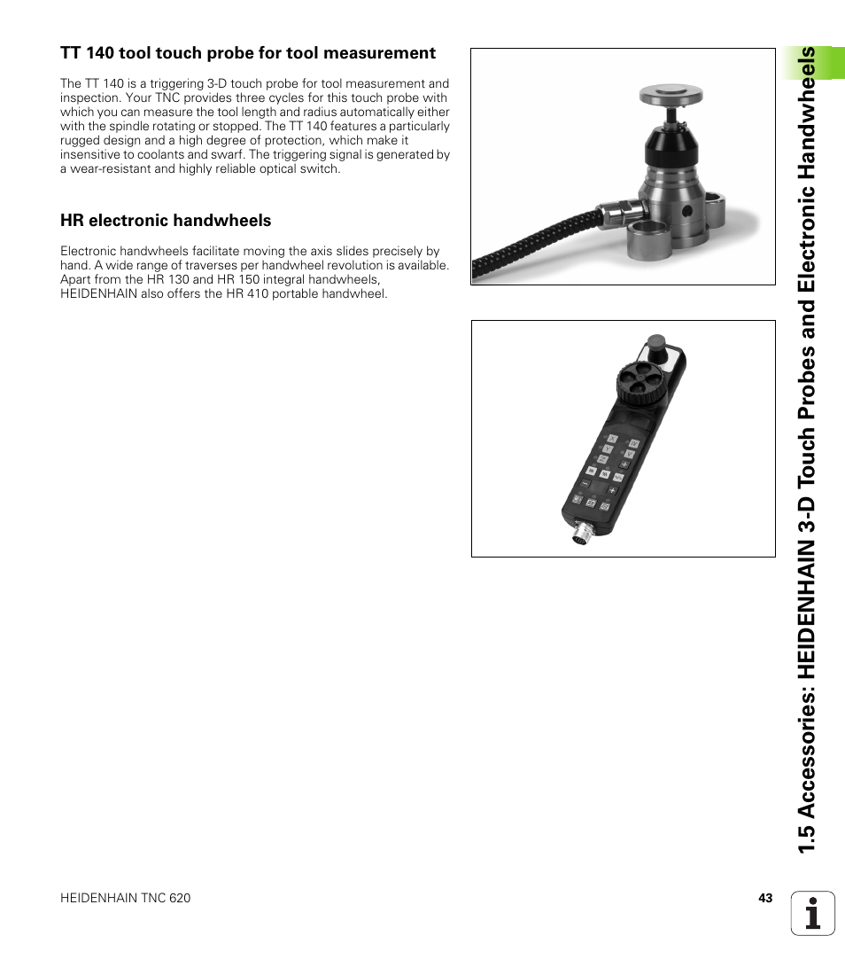 Tt 140 tool touch probe for tool measurement, Hr electronic handwheels | HEIDENHAIN TNC 620 (340 56x-01) User Manual | Page 43 / 539