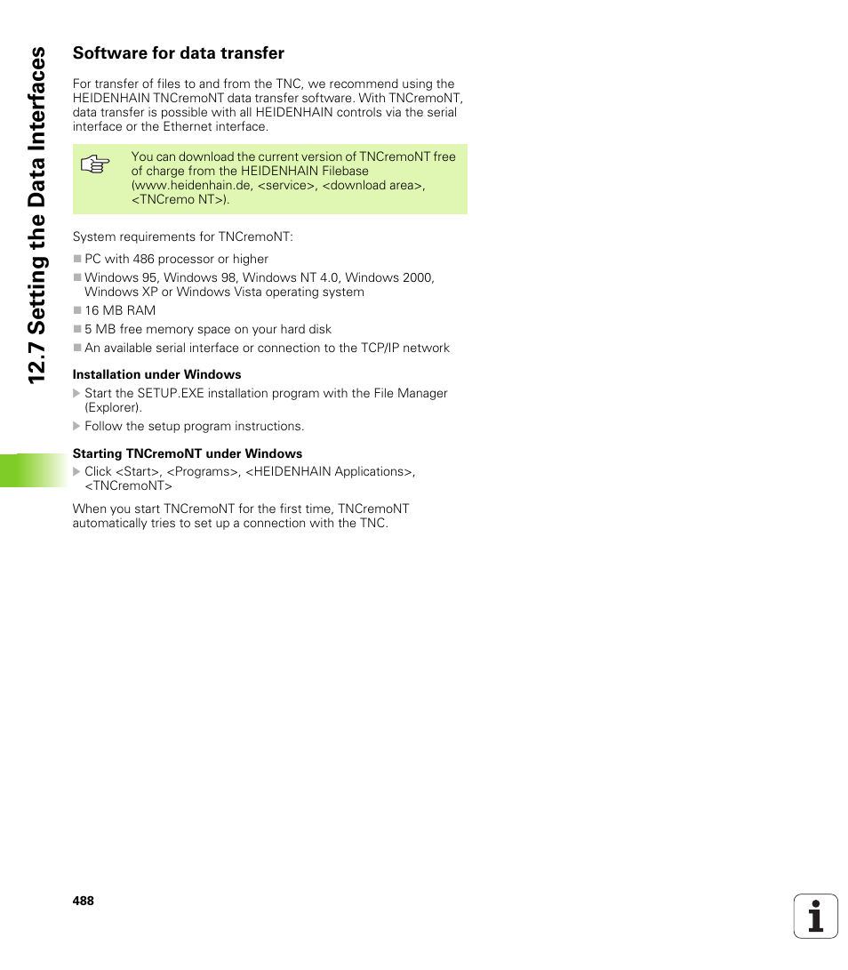 Software for data transfer, 7 set ting the d a ta int e rf aces | HEIDENHAIN TNC 620 (340 56x-01) User Manual | Page 488 / 539