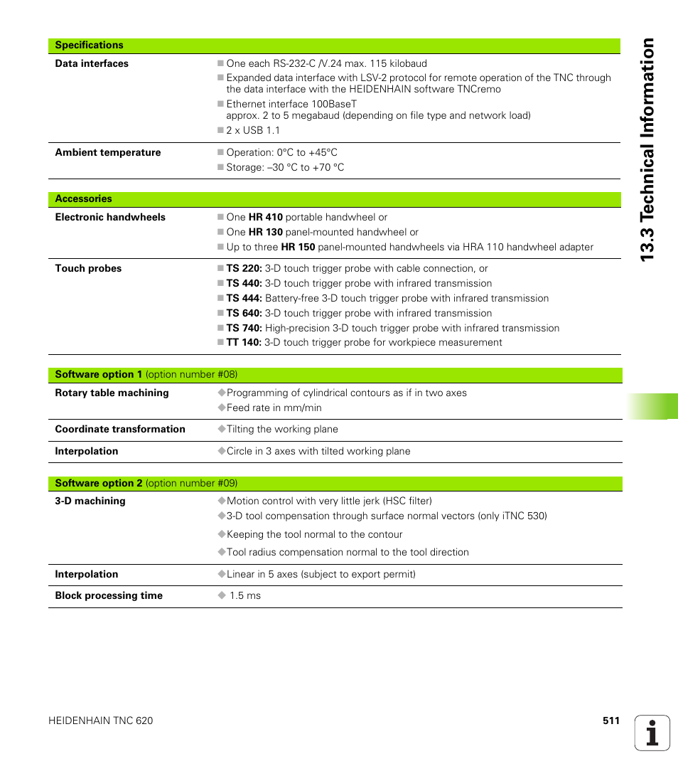 3 t e c hnical inf o rm ation | HEIDENHAIN TNC 620 (340 56x-01) User Manual | Page 511 / 539