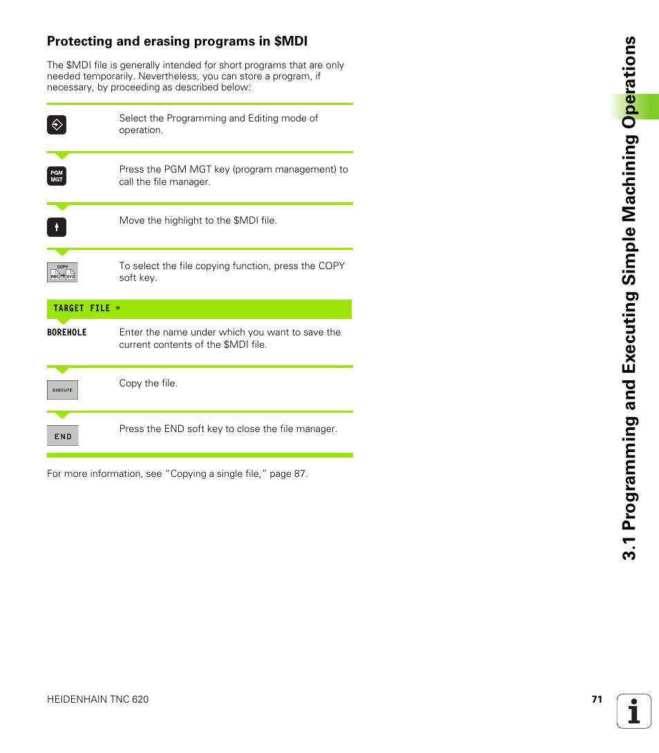 Protecting and erasing programs in $mdi | HEIDENHAIN TNC 620 (340 56x-01) User Manual | Page 71 / 539