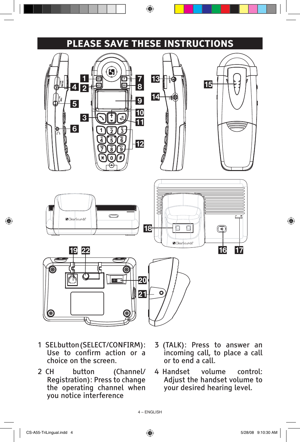 Please save these instructions | ClearSounds CS-A55 User Manual | Page 4 / 19