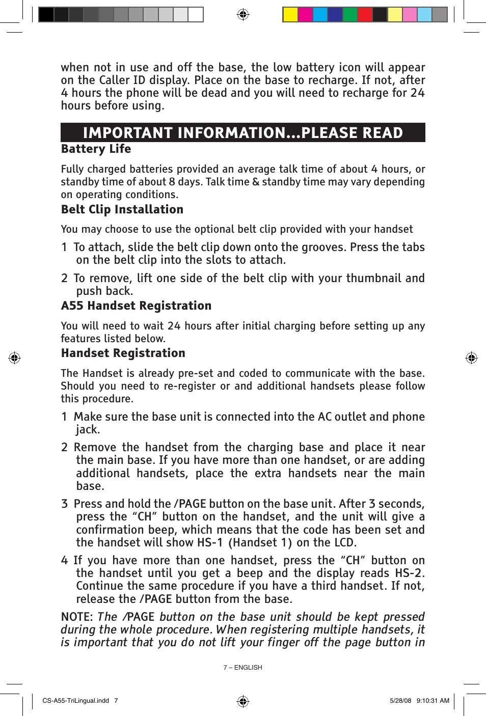 Important information…please read | ClearSounds CS-A55 User Manual | Page 7 / 19