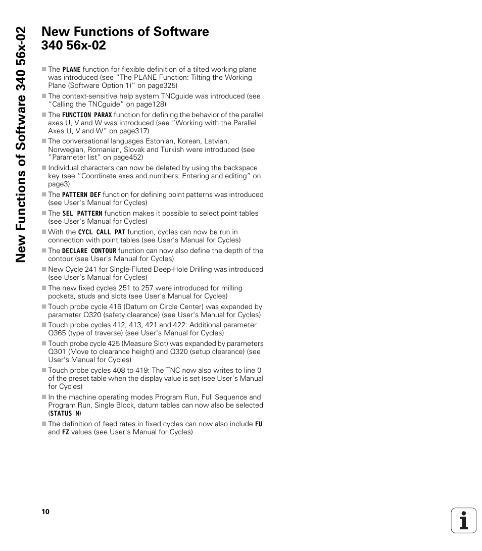 New functions of software 340 56x-02 | HEIDENHAIN TNC 620 (340 56x-02) User Manual | Page 10 / 511