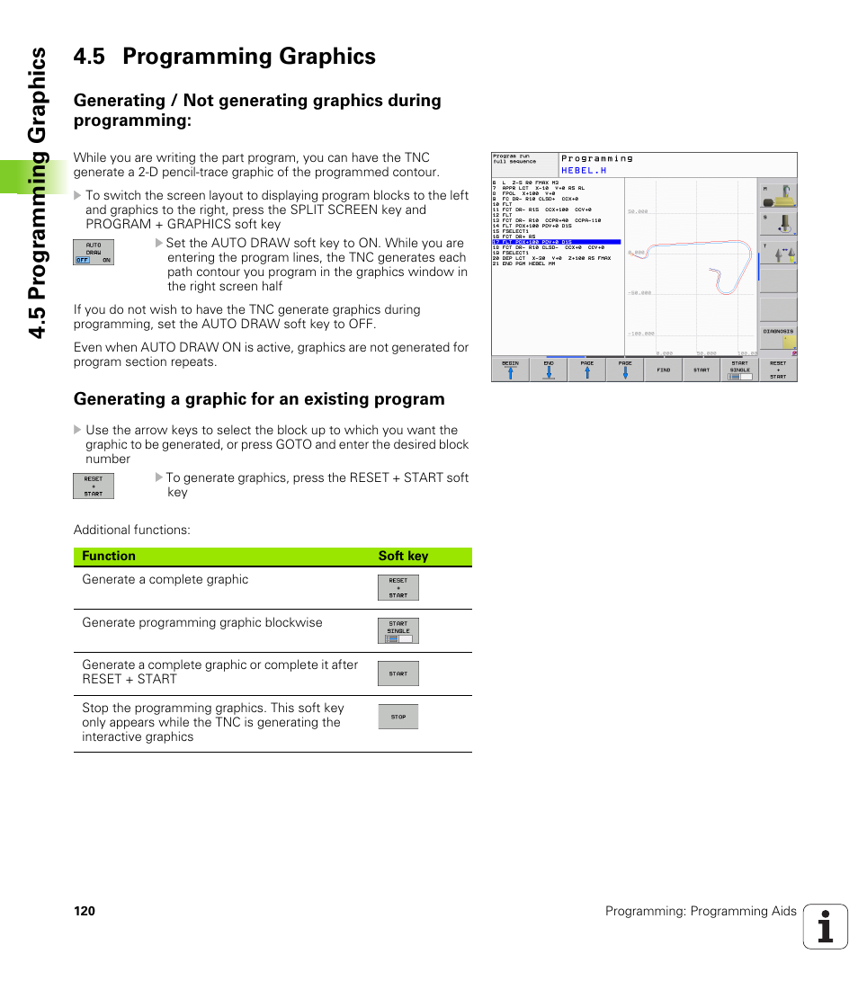 5 programming graphics, Generating a graphic for an existing program, 5 pr ogr amming gr aphics 4.5 programming graphics | HEIDENHAIN TNC 620 (340 56x-02) User Manual | Page 120 / 511