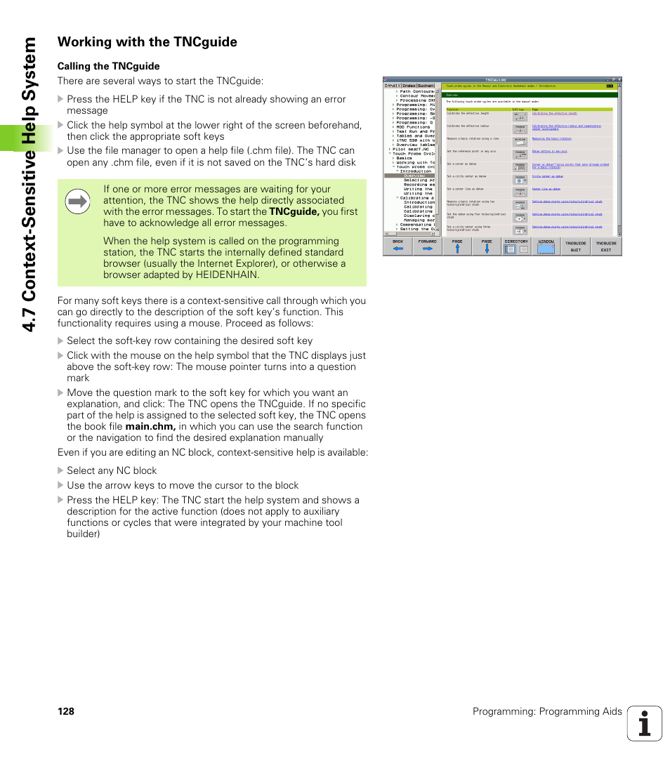 Working with the tncguide, 7 cont ext-sensitiv e help s y st em | HEIDENHAIN TNC 620 (340 56x-02) User Manual | Page 128 / 511