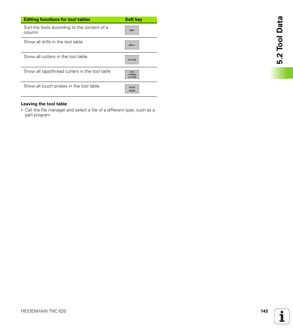 2 t ool d a ta | HEIDENHAIN TNC 620 (340 56x-02) User Manual | Page 143 / 511