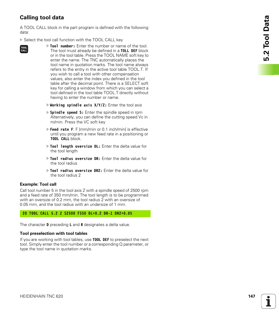 Calling tool data, 2 t ool d a ta | HEIDENHAIN TNC 620 (340 56x-02) User Manual | Page 147 / 511