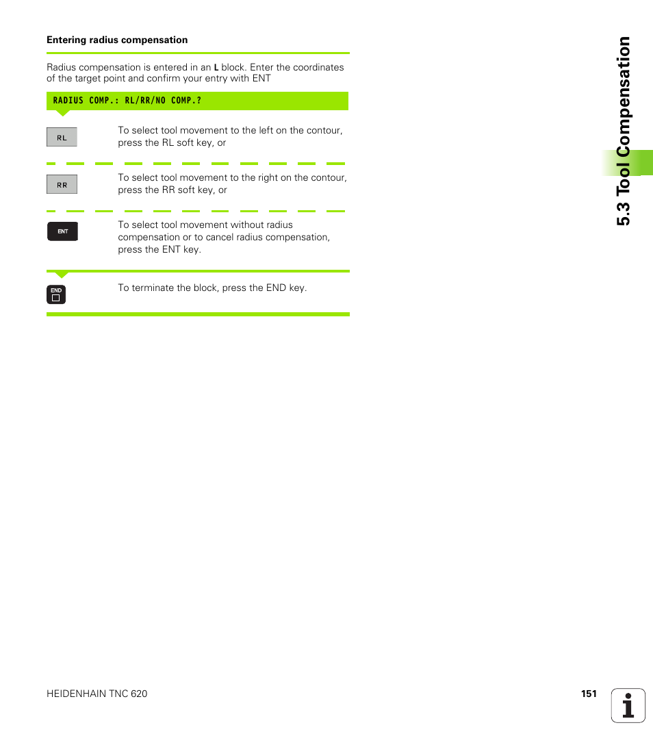3 t ool compensation | HEIDENHAIN TNC 620 (340 56x-02) User Manual | Page 151 / 511