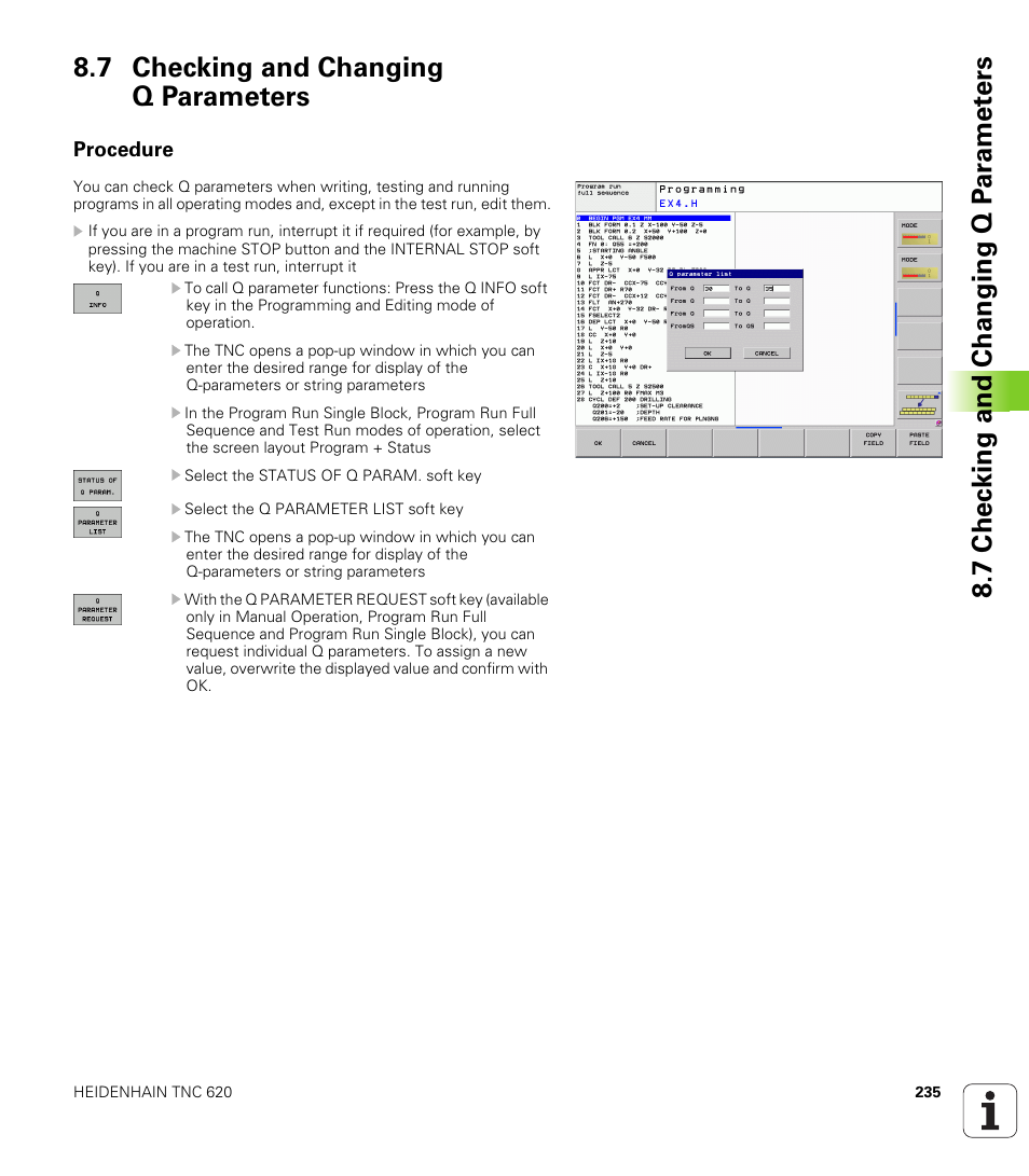 7 checking and changing q parameters, Procedure | HEIDENHAIN TNC 620 (340 56x-02) User Manual | Page 235 / 511