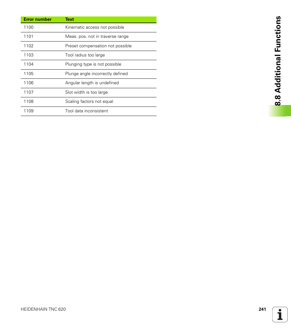 8 a d ditional f unctions | HEIDENHAIN TNC 620 (340 56x-02) User Manual | Page 241 / 511