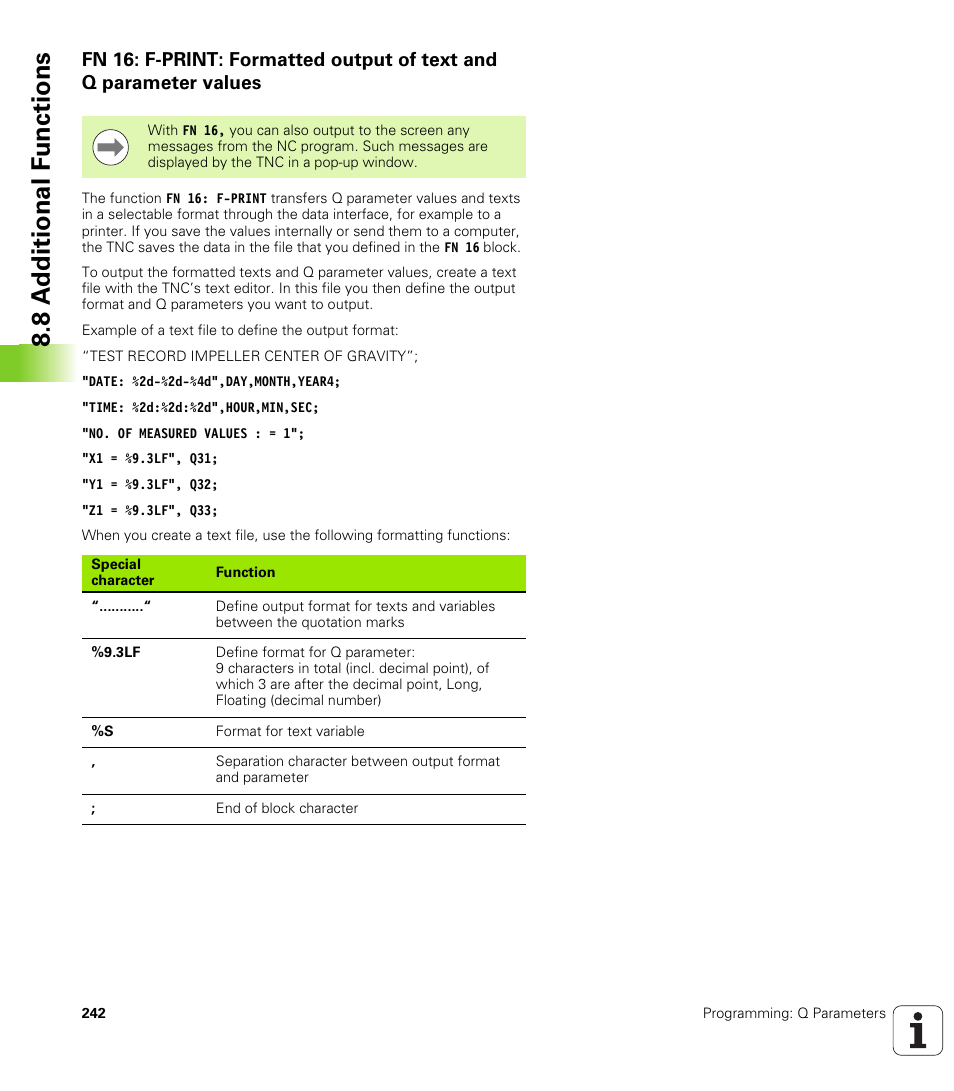 8 a d ditional f unctions | HEIDENHAIN TNC 620 (340 56x-02) User Manual | Page 242 / 511