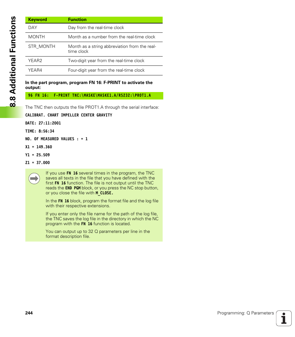 8 a d ditional f unctions | HEIDENHAIN TNC 620 (340 56x-02) User Manual | Page 244 / 511