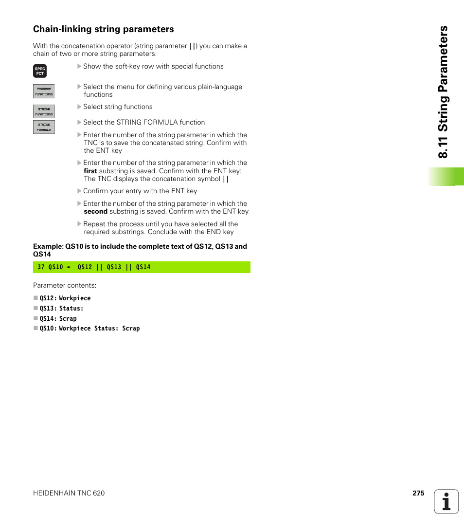 Chain-linking string parameters, 1 1 str ing p a ra met e rs | HEIDENHAIN TNC 620 (340 56x-02) User Manual | Page 275 / 511
