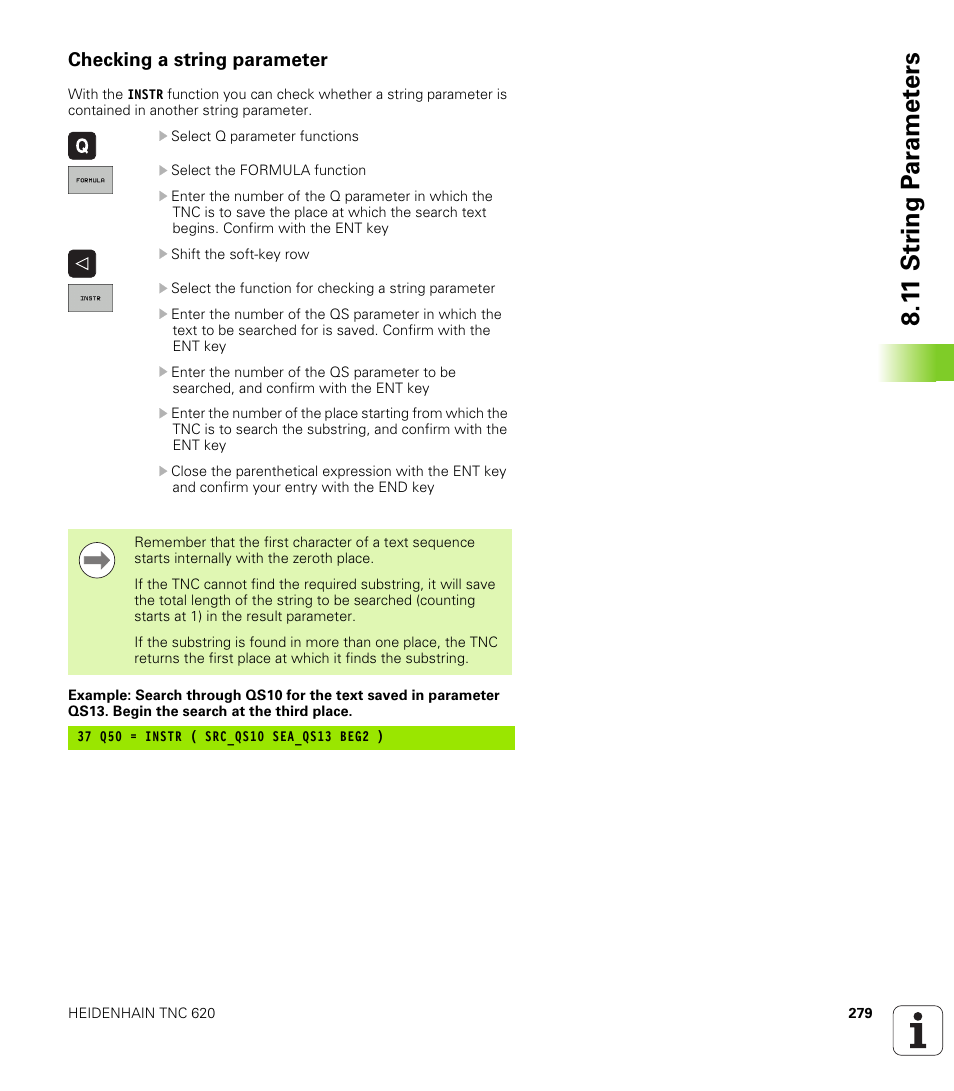 Checking a string parameter, 1 1 str ing p a ra met e rs | HEIDENHAIN TNC 620 (340 56x-02) User Manual | Page 279 / 511