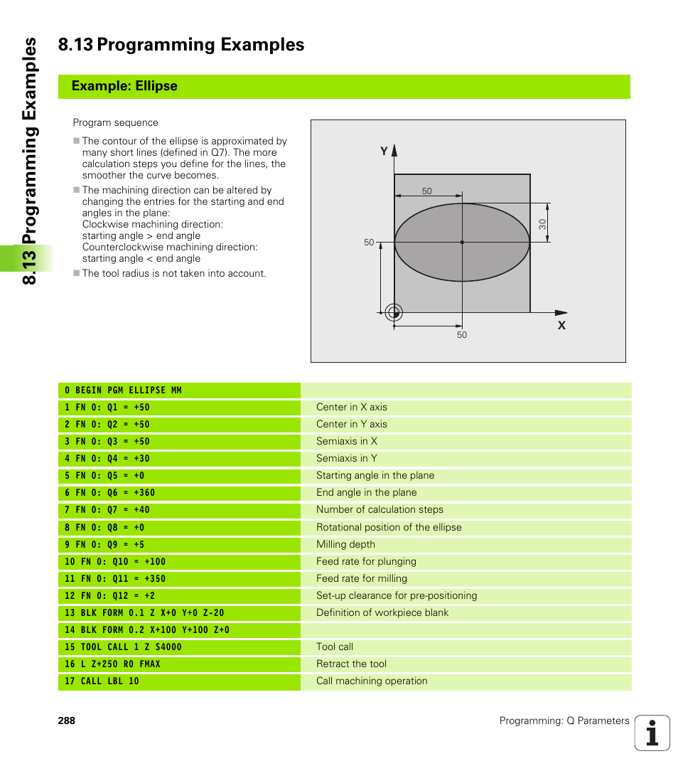 13 programming examples, Example: ellipse | HEIDENHAIN TNC 620 (340 56x-02) User Manual | Page 288 / 511