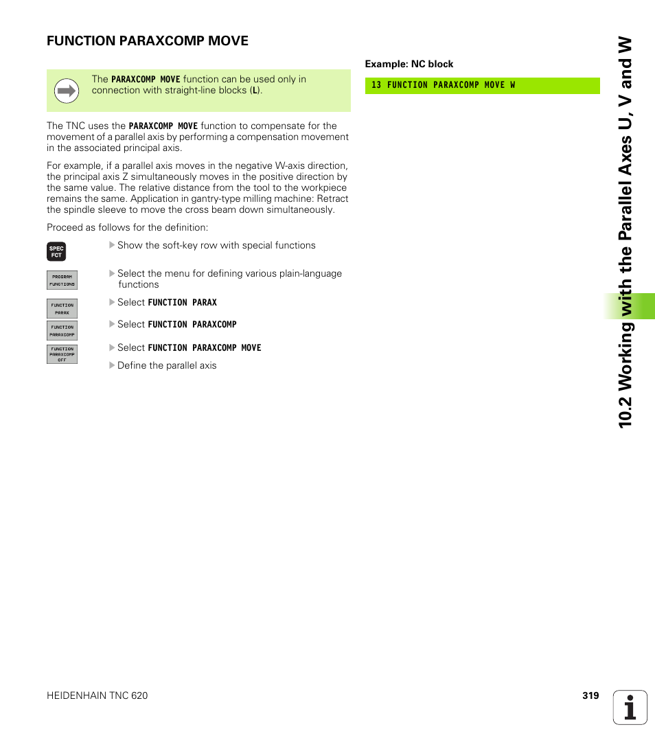 Function paraxcomp move | HEIDENHAIN TNC 620 (340 56x-02) User Manual | Page 319 / 511