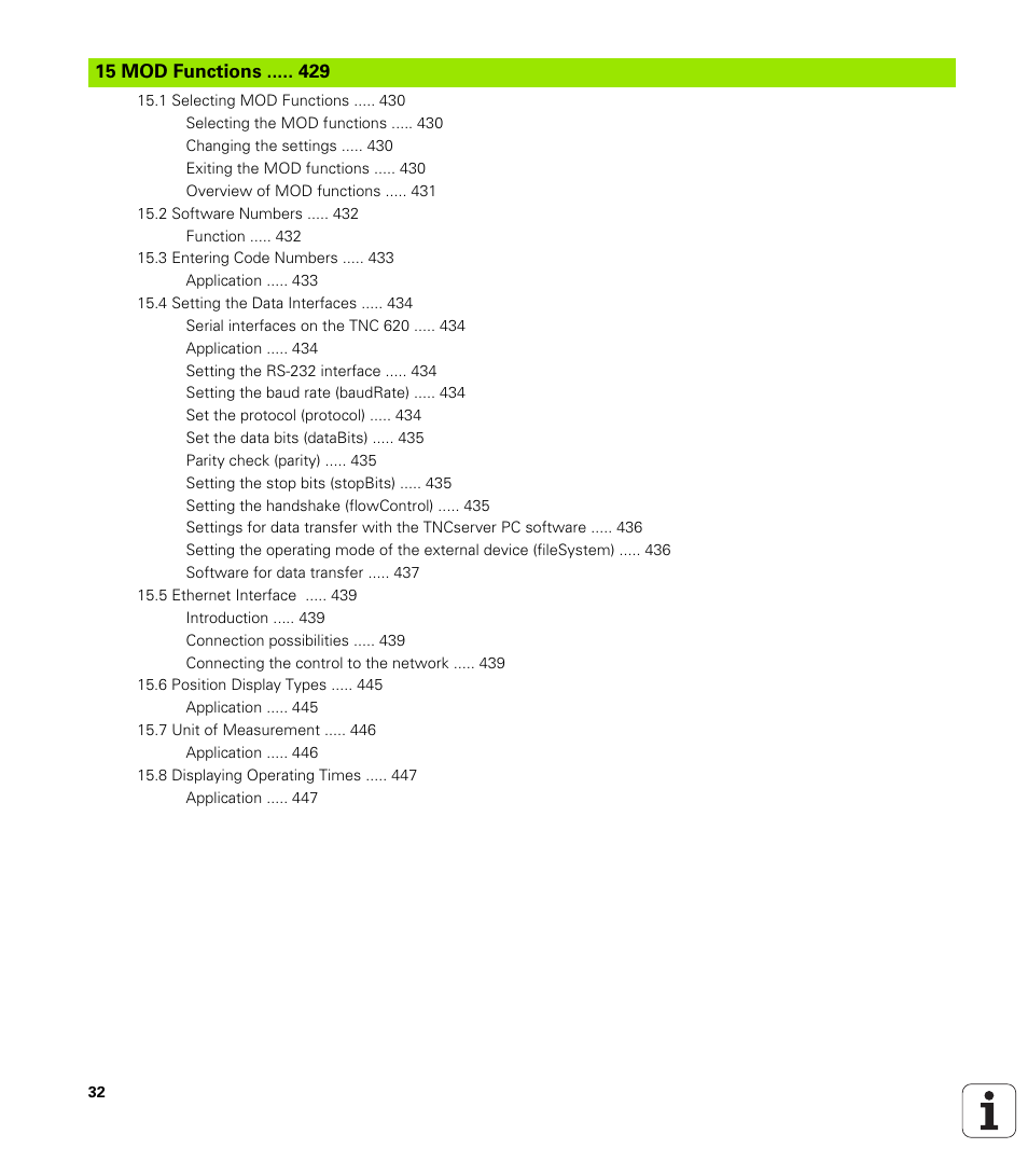 Mod functions | HEIDENHAIN TNC 620 (340 56x-02) User Manual | Page 32 / 511