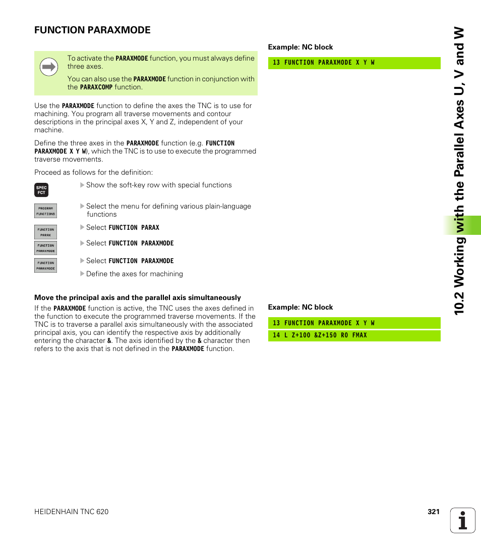 Function paraxmode | HEIDENHAIN TNC 620 (340 56x-02) User Manual | Page 321 / 511