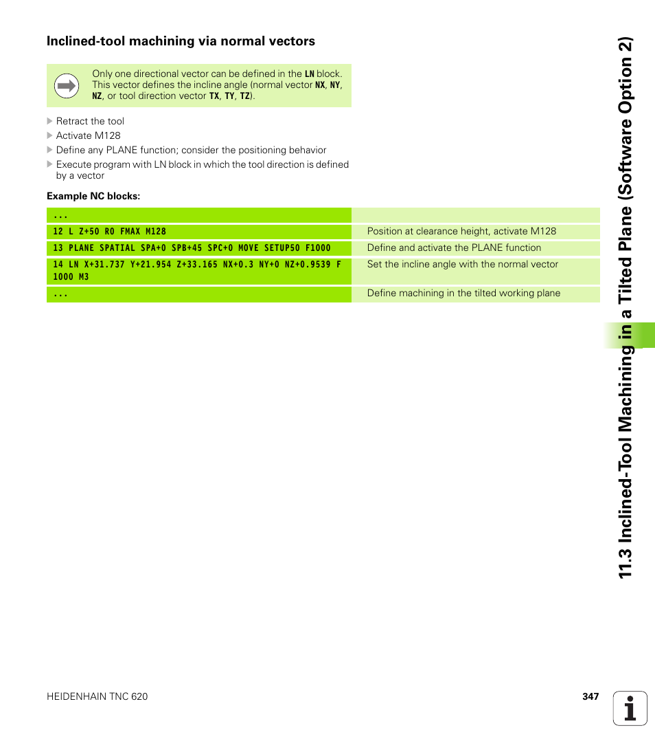 Inclined-tool machining via normal vectors | HEIDENHAIN TNC 620 (340 56x-02) User Manual | Page 347 / 511