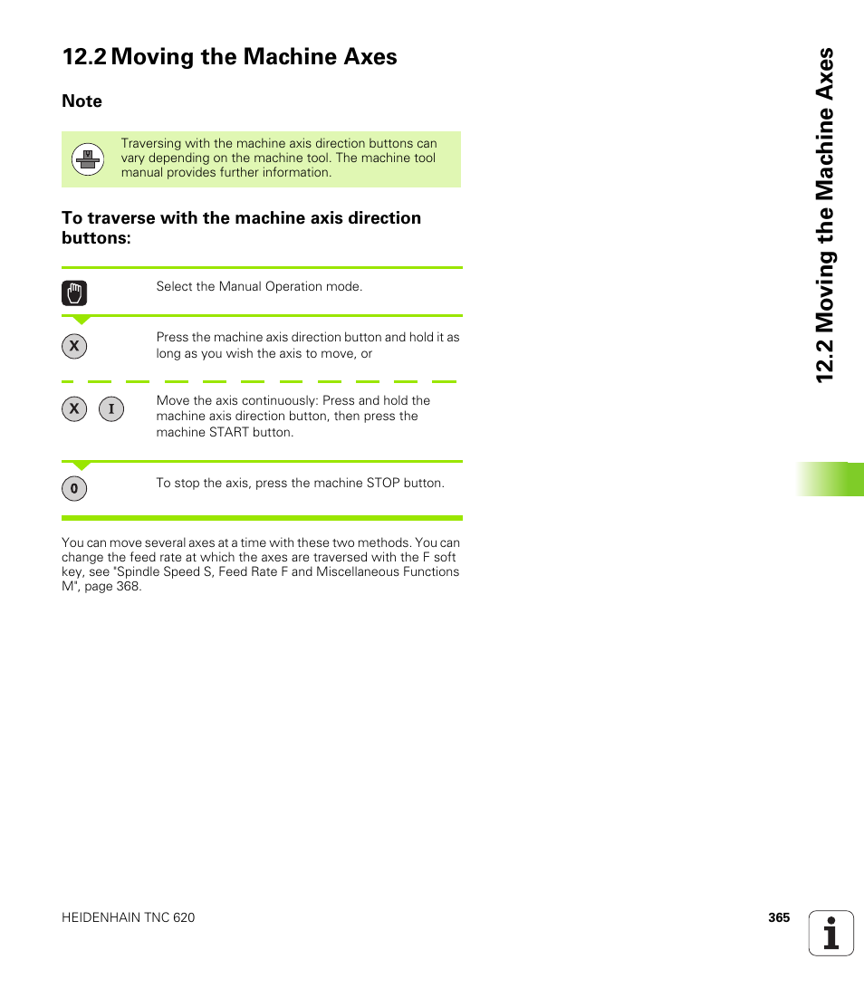 2 moving the machine axes, Note | HEIDENHAIN TNC 620 (340 56x-02) User Manual | Page 365 / 511