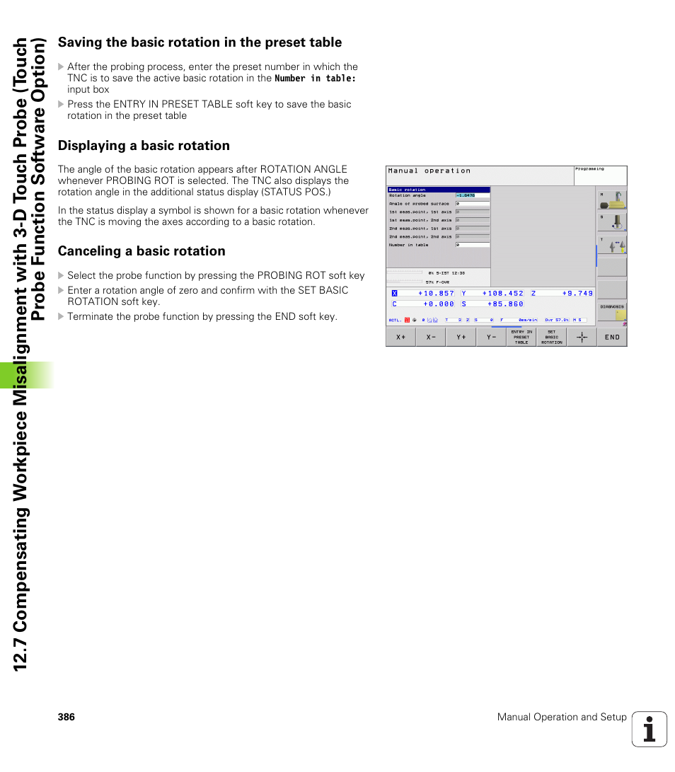 Saving the basic rotation in the preset table, Displaying a basic rotation, Canceling a basic rotation | HEIDENHAIN TNC 620 (340 56x-02) User Manual | Page 386 / 511
