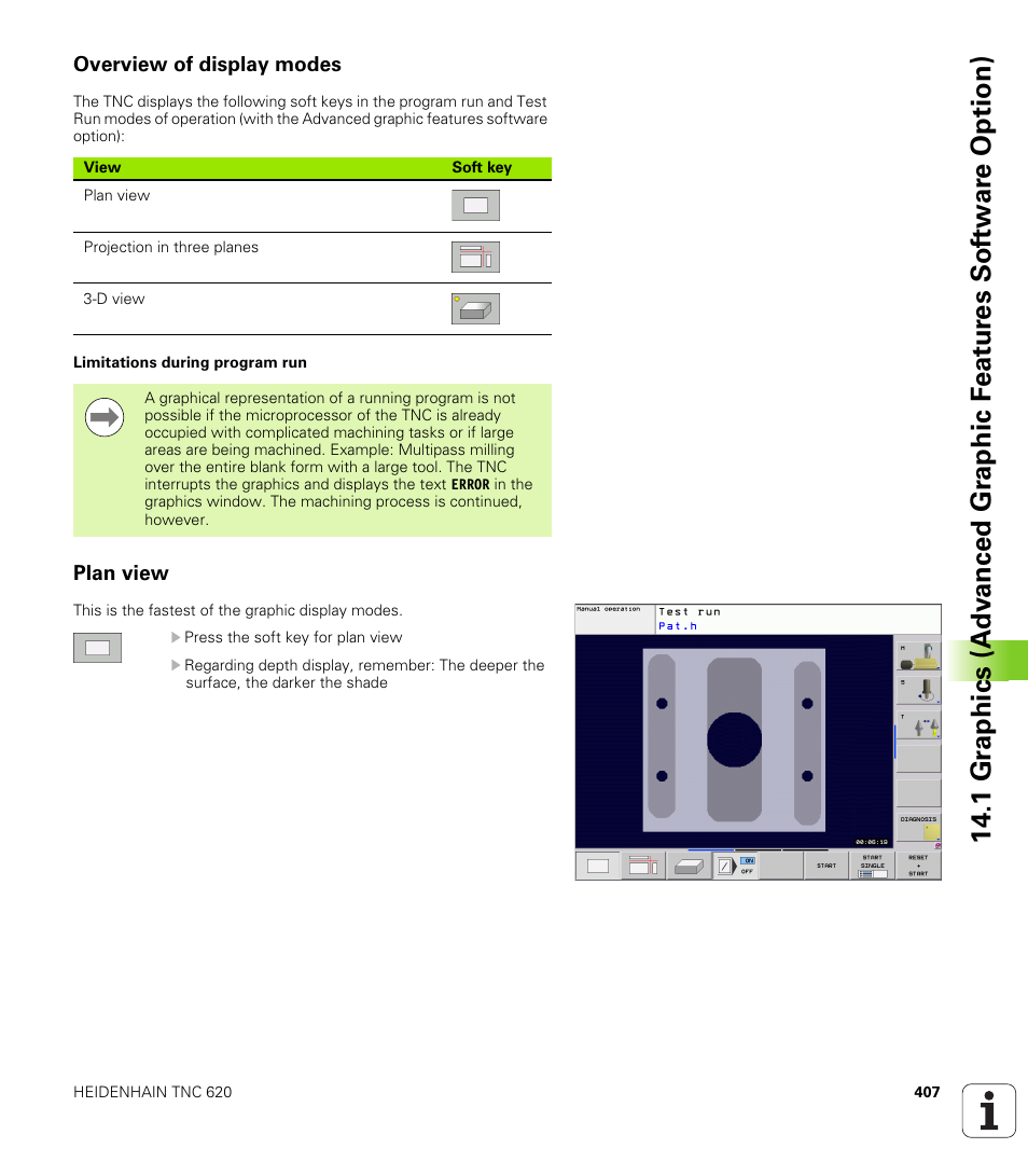 Overview of display modes, Plan view | HEIDENHAIN TNC 620 (340 56x-02) User Manual | Page 407 / 511