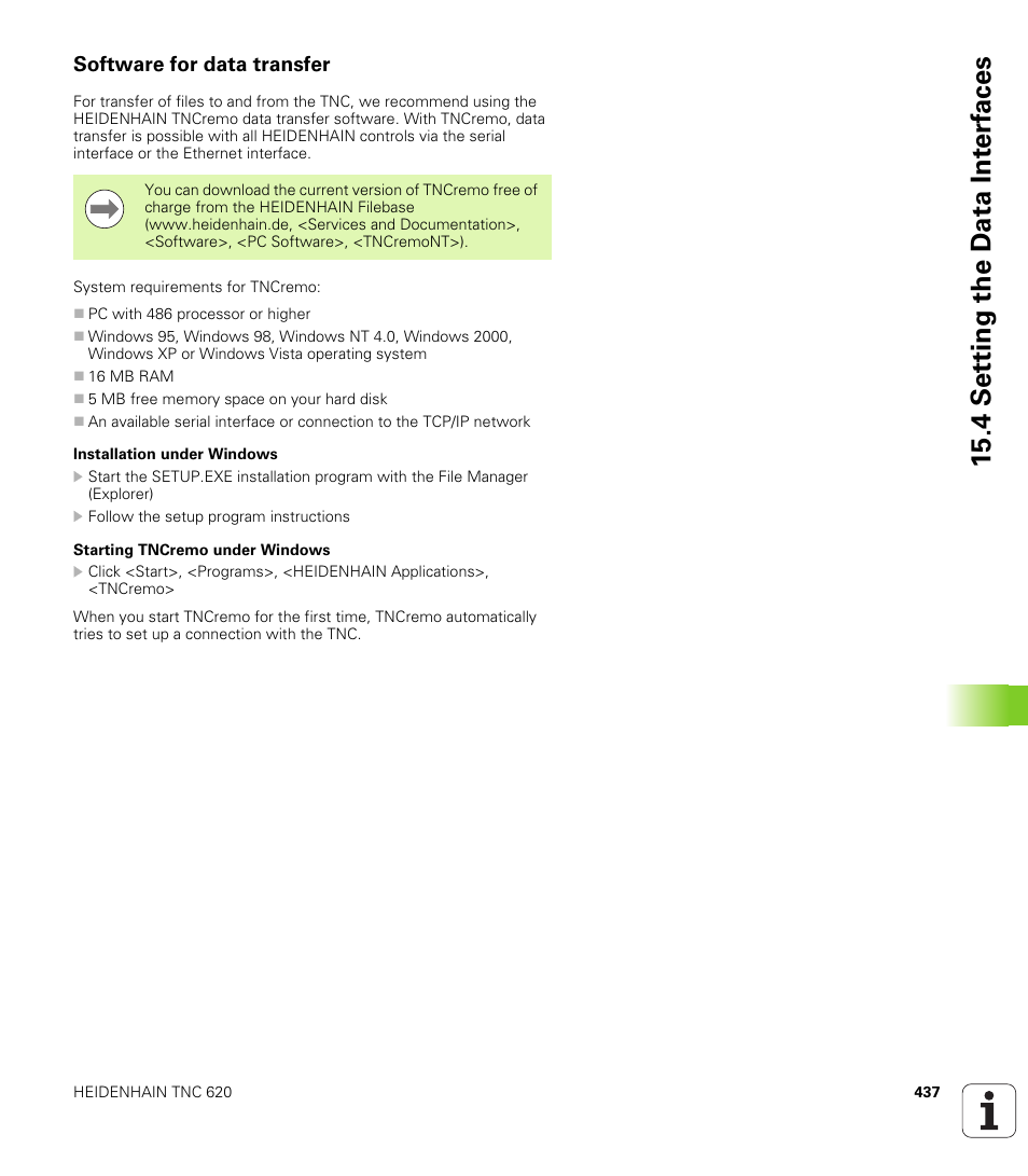 Software for data transfer, 4 set ting the d a ta int e rf aces | HEIDENHAIN TNC 620 (340 56x-02) User Manual | Page 437 / 511