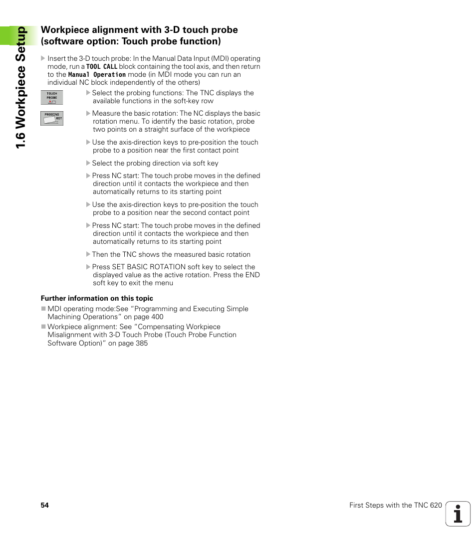 6 w o rkpiece set u p | HEIDENHAIN TNC 620 (340 56x-02) User Manual | Page 54 / 511