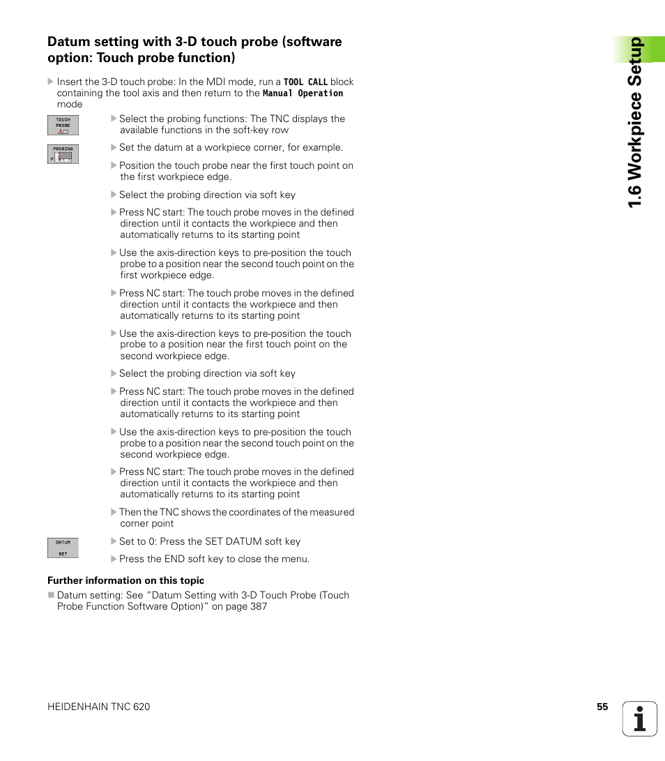 6 w o rkpiece set u p | HEIDENHAIN TNC 620 (340 56x-02) User Manual | Page 55 / 511