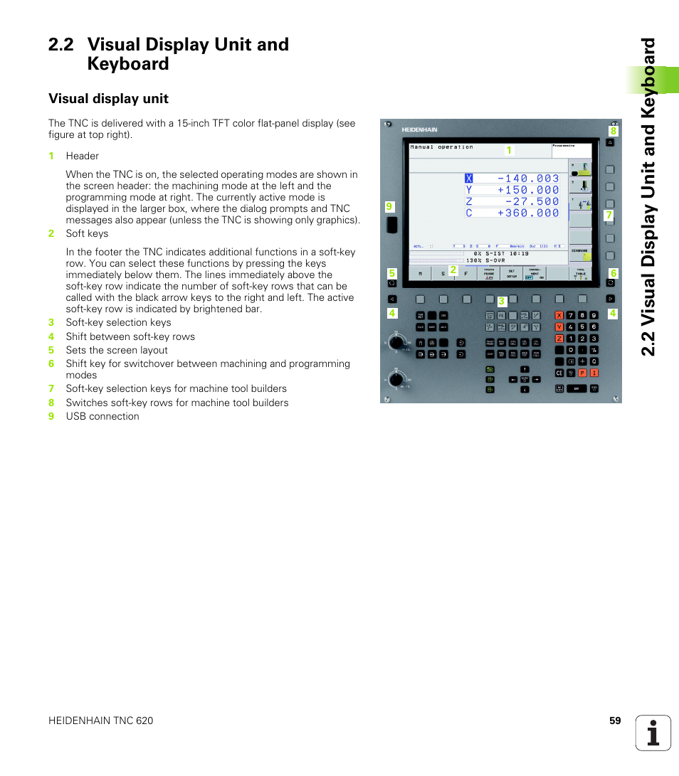 2 visual display unit and keyboard, Visual display unit | HEIDENHAIN TNC 620 (340 56x-02) User Manual | Page 59 / 511