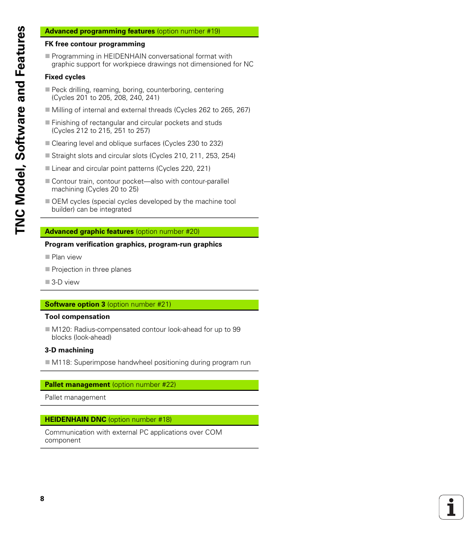 Tnc model, sof tw a re and f eat ur es | HEIDENHAIN TNC 620 (340 56x-02) User Manual | Page 8 / 511