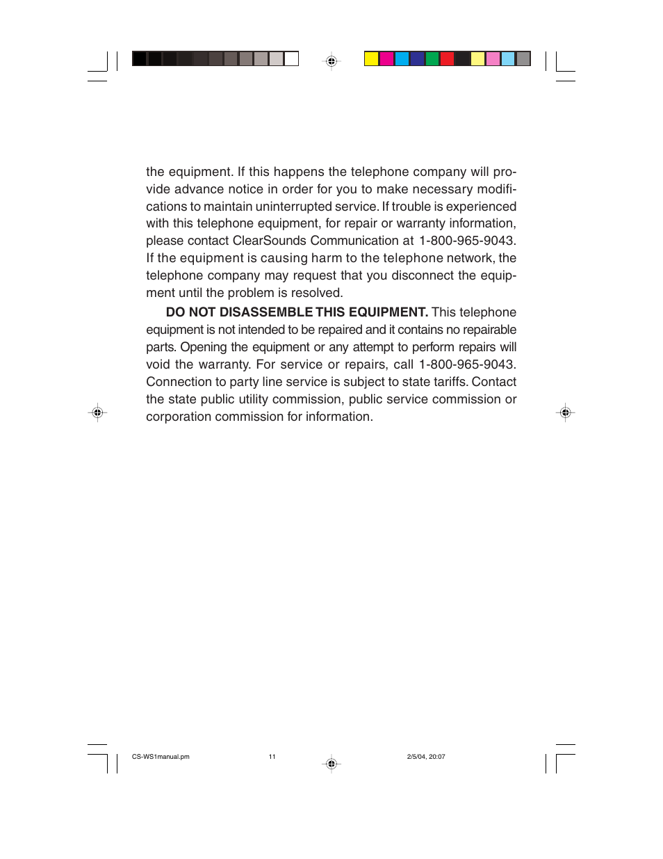 ClearSounds CS-WS1 User Manual | Page 11 / 12