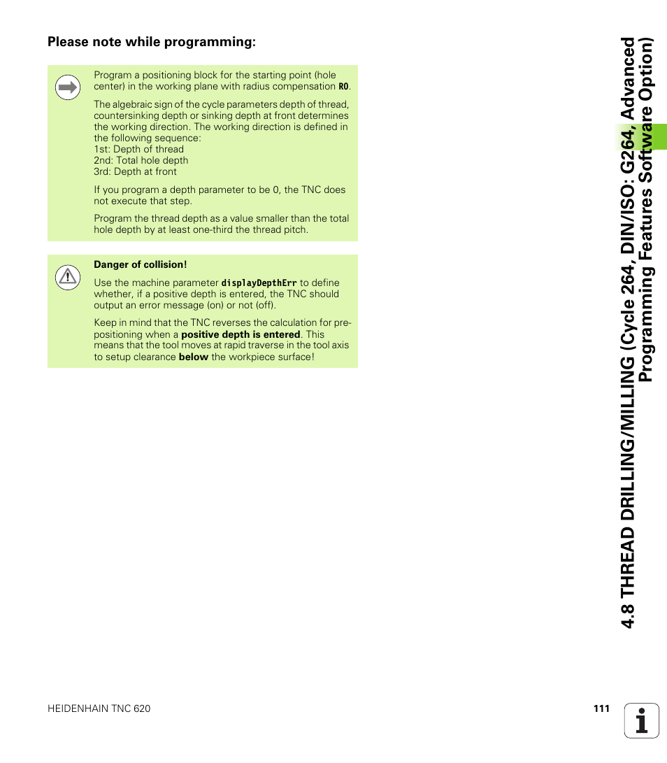 Please note while programming | HEIDENHAIN TNC 620 (340 56x-02) Cycle programming User Manual | Page 111 / 437
