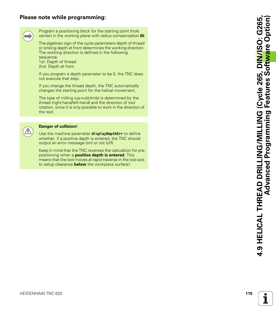 Please note while programming | HEIDENHAIN TNC 620 (340 56x-02) Cycle programming User Manual | Page 115 / 437