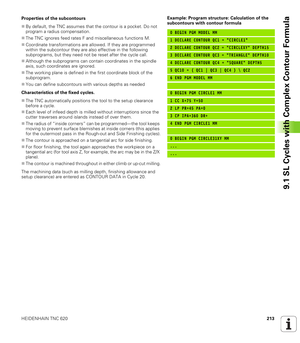 1 sl cy cles with complex cont our f o rm ula | HEIDENHAIN TNC 620 (340 56x-02) Cycle programming User Manual | Page 213 / 437
