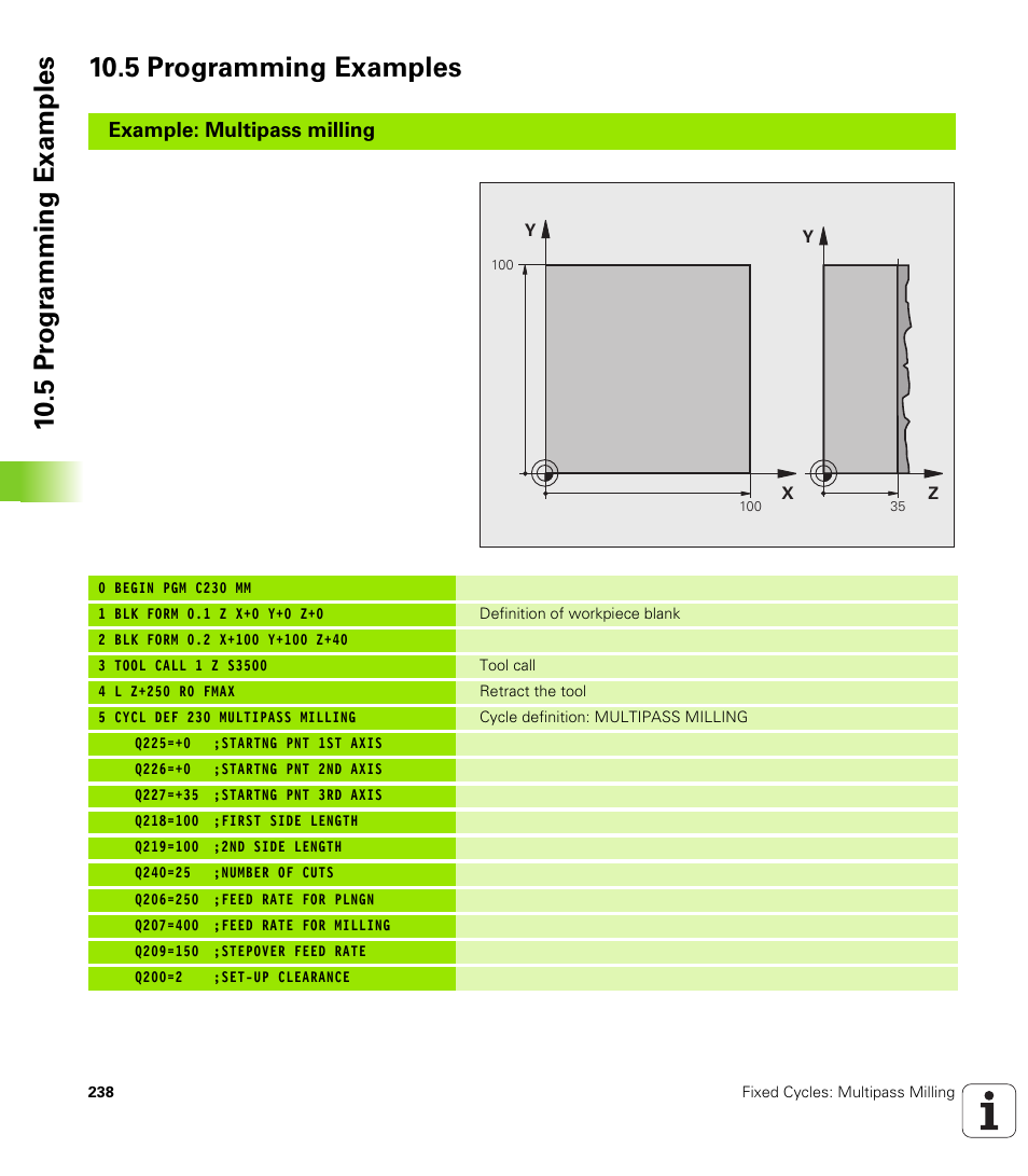 5 programming examples, Example: multipass milling | HEIDENHAIN TNC 620 (340 56x-02) Cycle programming User Manual | Page 238 / 437