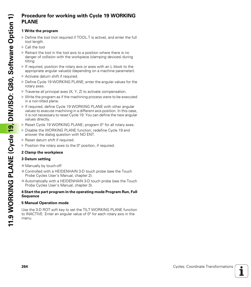 Procedure for working with cycle 19 working plane | HEIDENHAIN TNC 620 (340 56x-02) Cycle programming User Manual | Page 264 / 437