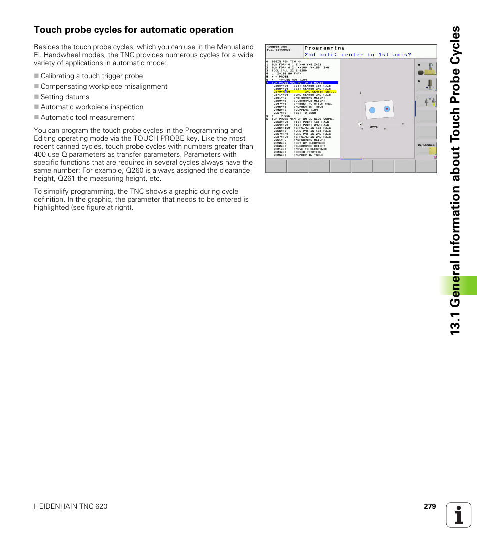 Touch probe cycles for automatic operation | HEIDENHAIN TNC 620 (340 56x-02) Cycle programming User Manual | Page 279 / 437