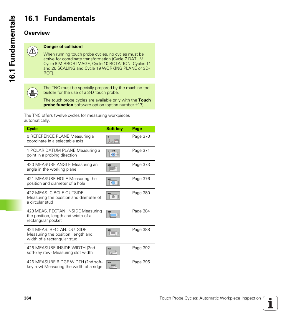 1 fundamentals, Overview, 1 f undamentals 16.1 fundamentals | HEIDENHAIN TNC 620 (340 56x-02) Cycle programming User Manual | Page 364 / 437