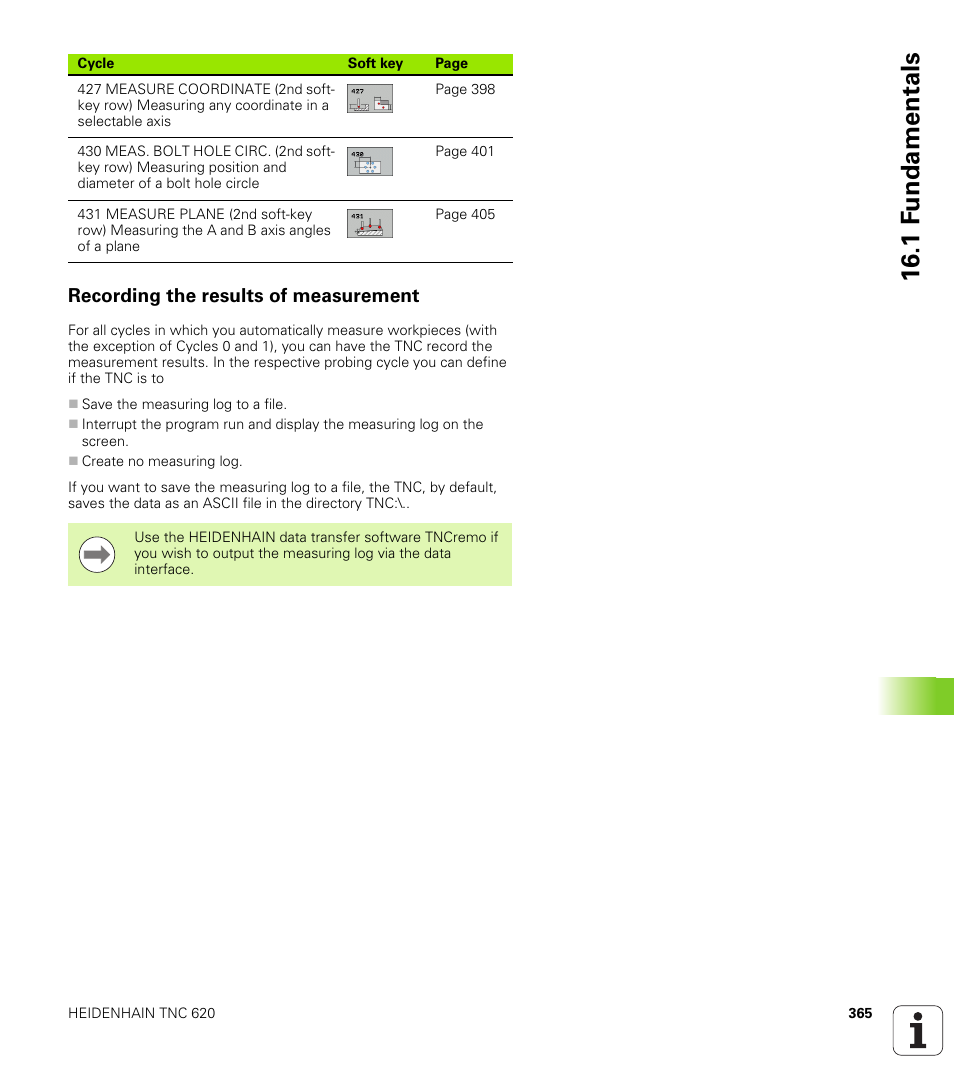Recording the results of measurement, 1 f undamentals | HEIDENHAIN TNC 620 (340 56x-02) Cycle programming User Manual | Page 365 / 437