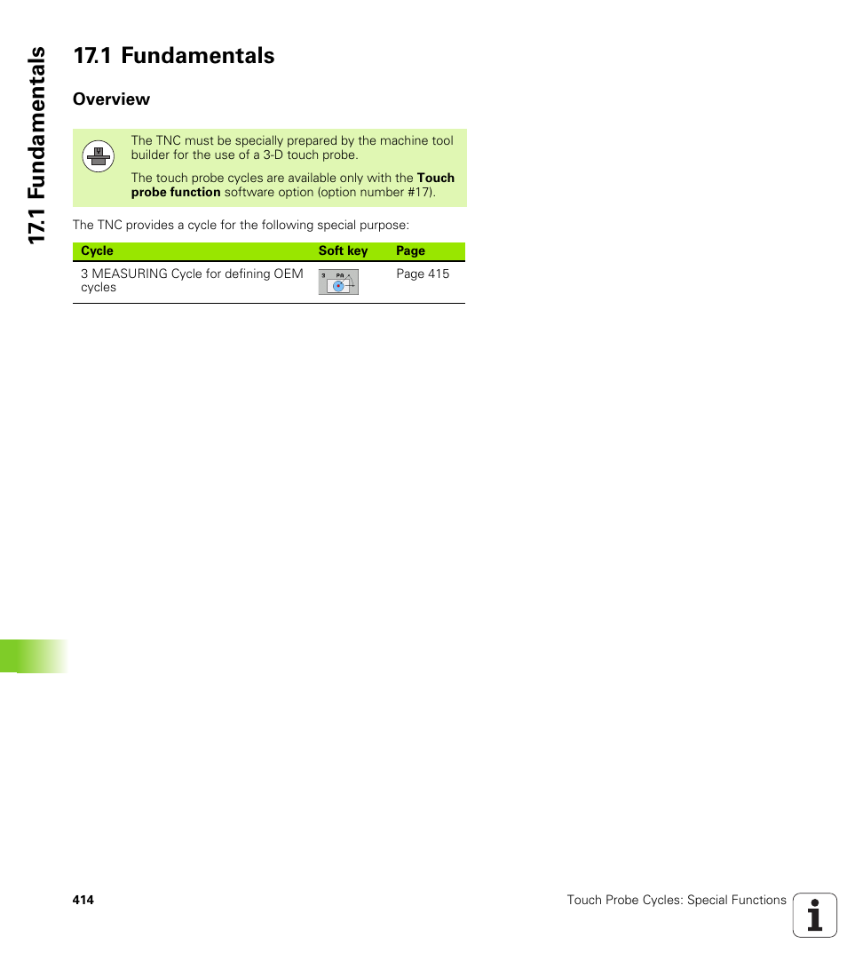 1 fundamentals, Overview, 1 f undamentals 17.1 fundamentals | HEIDENHAIN TNC 620 (340 56x-02) Cycle programming User Manual | Page 414 / 437