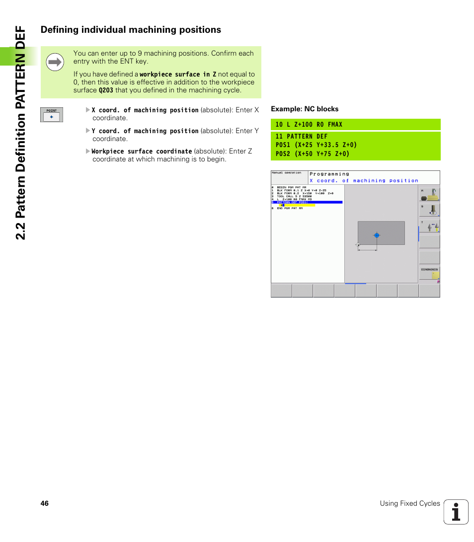 Defining individual machining positions | HEIDENHAIN TNC 620 (340 56x-02) Cycle programming User Manual | Page 46 / 437