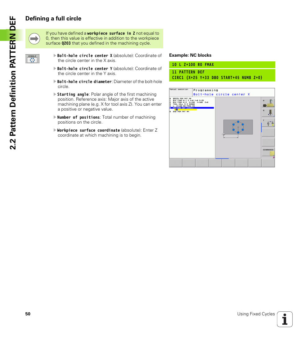 Defining a full circle | HEIDENHAIN TNC 620 (340 56x-02) Cycle programming User Manual | Page 50 / 437
