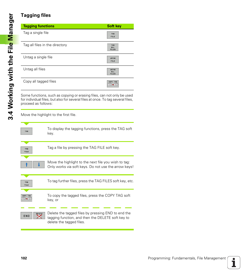 Tagging files, 4 w o rk ing with the file manag e r | HEIDENHAIN TNC 620 (340 56x-02) ISO programming User Manual | Page 102 / 467