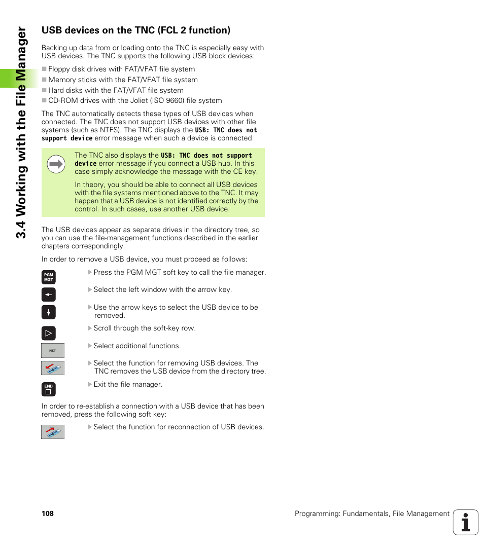 Usb devices on the tnc (fcl 2 function), 4 w o rk ing with the file manag e r | HEIDENHAIN TNC 620 (340 56x-02) ISO programming User Manual | Page 108 / 467