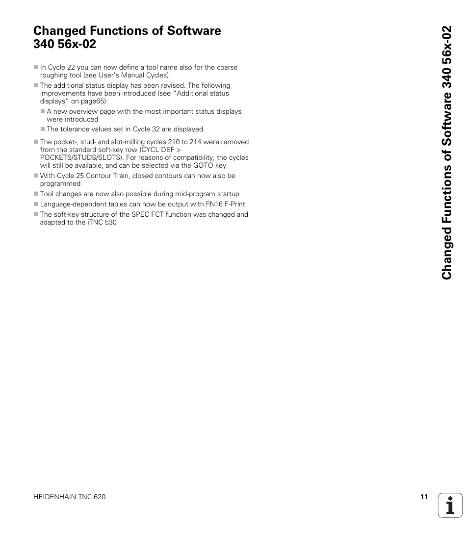 Changed functions of software 340 56x-02 | HEIDENHAIN TNC 620 (340 56x-02) ISO programming User Manual | Page 11 / 467